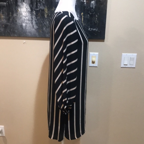 LOFT Black and Tan Striped Dress w/Puffed Side Rounded Hem and Lining-SP - Picture 4 of 7